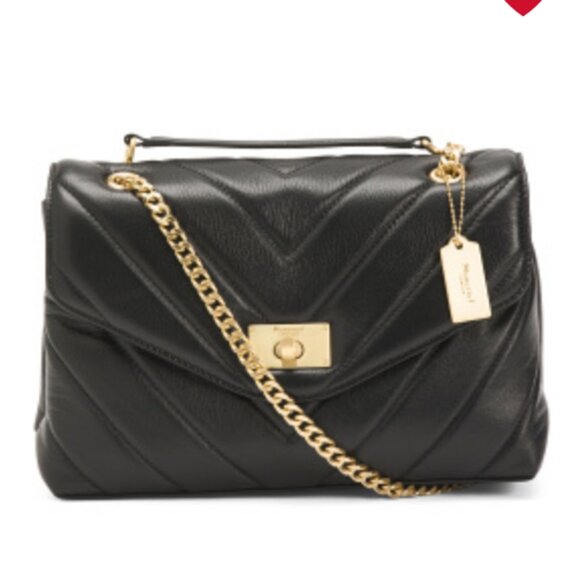 MONCRIEF LONDON Handbag Cathryn Quilted Leather Purse Chain Strap Black NWT $765